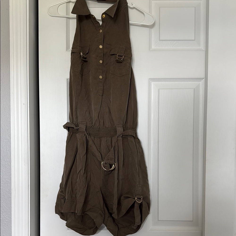 Khaki Sleeveless Jumpsuit with Buckle Details